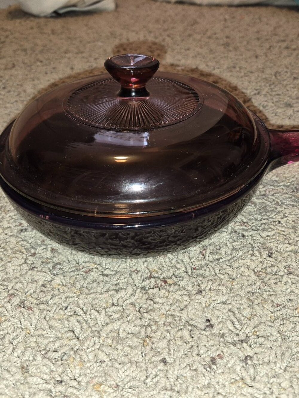 vintage Corning Visions Cranberry non-stick glass skillet